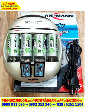 Ansman Energy 8Plus _Bộ sạc 6viên pin, Kèm sẳn 6 Pin (4 Pin sạc D5000mAh-1.2v và 2 Pin 9v MaxE E300mAh)